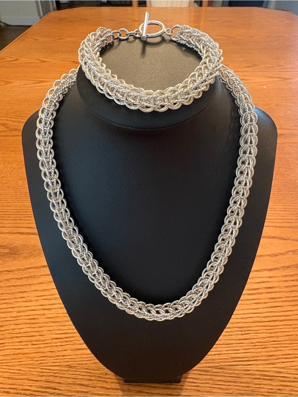 316L Solid Stainless Steel Chainmaille Necklace Bracelet Set with Toggle Clasps